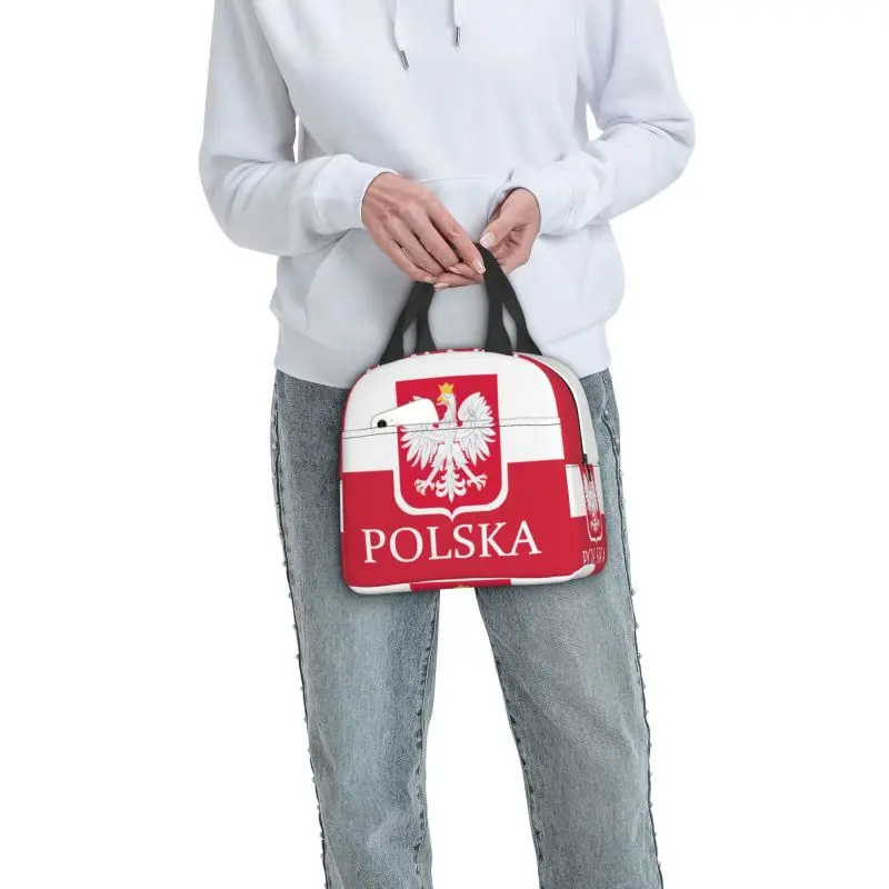 Custom Polska Polish Flag Lunch Bag Men Women Poland Flag Cooler Thermal Insulated Lunch Boxes for Adult Office