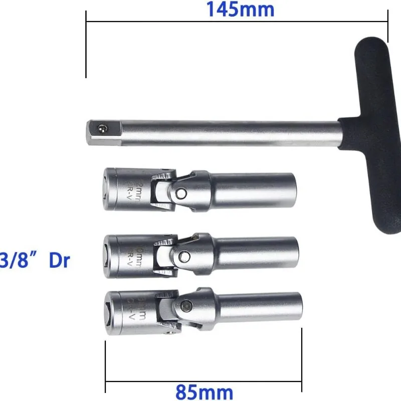 Suitable For Diesel Engine,4Pcs Glow Plug Removal Socket Tool Kit,Universal Joint T-handle Disassembly Tools