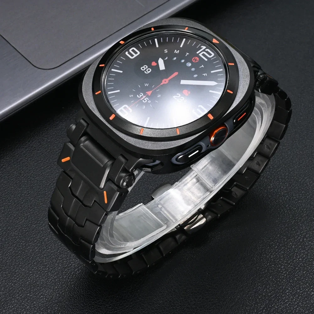 No Gap Stainless Steel Strap+Metal Case for Samsung Galaxy watch Ultra 47mm Luxury Men Bracelet for Galaxy WATCH 47 Ultra 7 Band