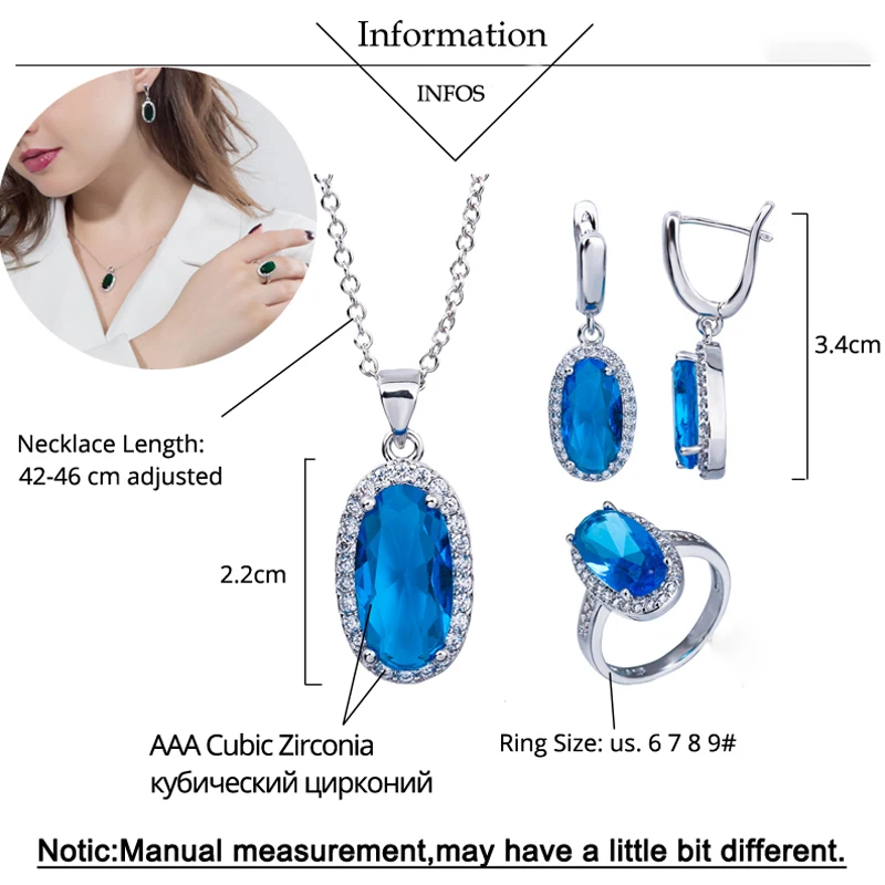 ThreeGraces Trendy Oval Light Blue Cubic Zirconia White Gold Color Earrings Necklace Ring Set for Women Chic Daily Jewelry JS598