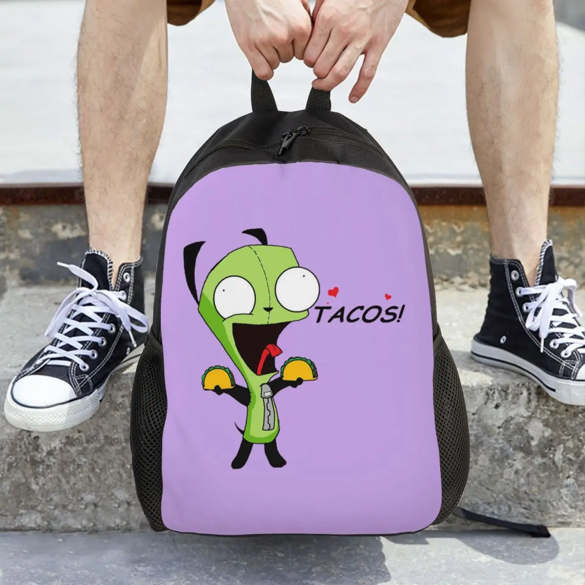 mochila-gir-loves-tacos-invader-zim-de-grande-capacidade-para-meninos-e-meninas-bolsa-escolar-bolsa-de-ombro-para-homens-e-mulheres