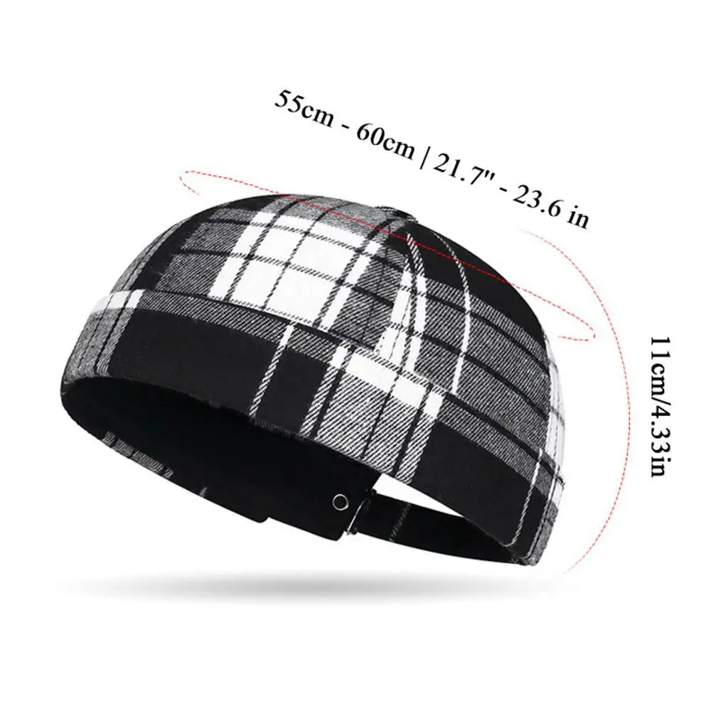 Berretto in pelle di melone autunnale Cappello da padrone di casa scozzese Berretto Docker Cappelli a cuffia a quadretti grandi Cappello senza tesa regolabile Cappellini di melone da strada unisex