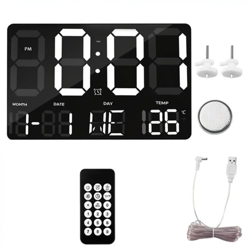 Modern Large Screen Digital Clock Simple Design Remote Control Alarm Timer Plastic Black Decor For Home Desk Wall Use