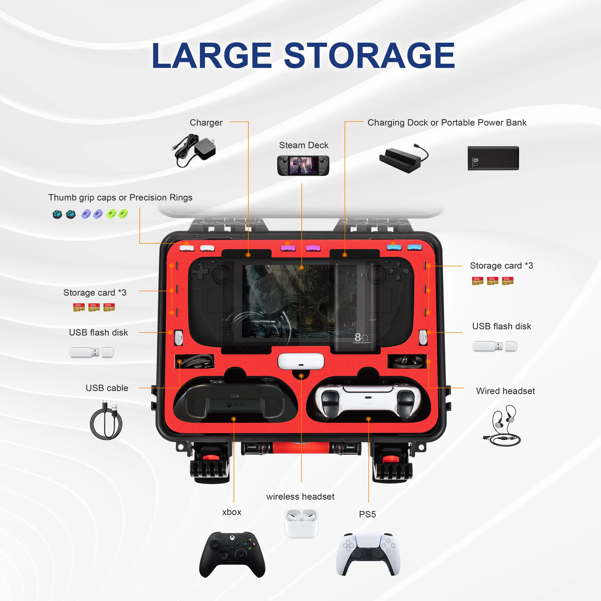 Deluxe Waterproof Travel Hard Case for Steam Deck Console And Accessories Upgraded Large Capacity Waterproof Hard Case