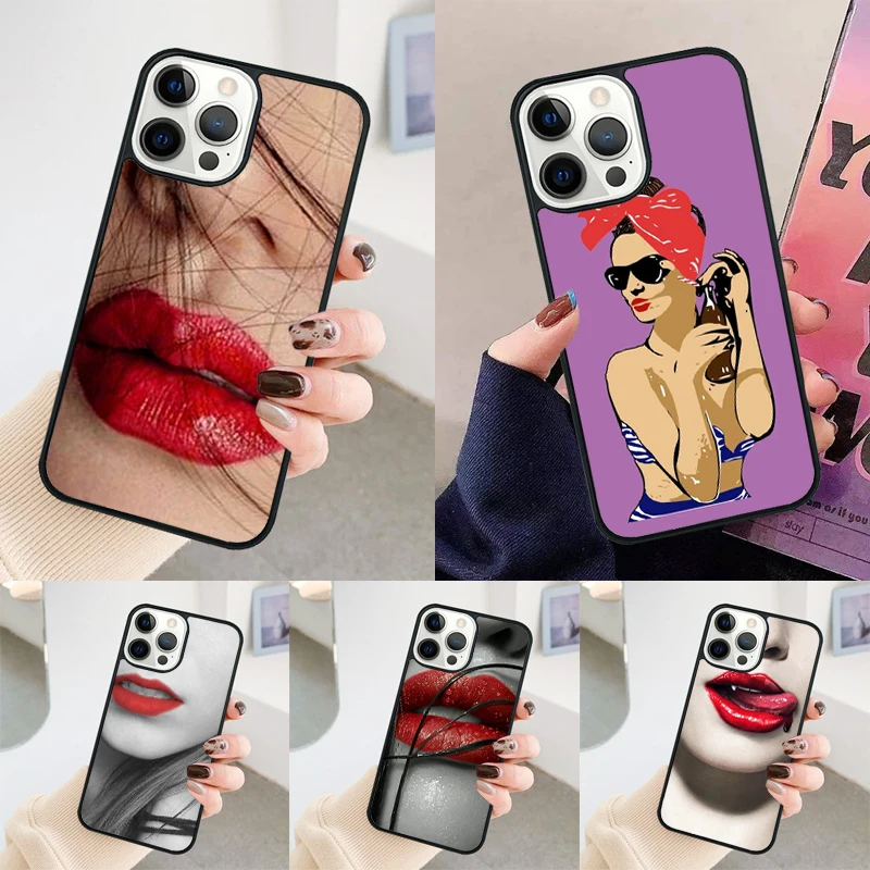 Funda de teléfono con labios rojos para mujer, carcasa sexy para iPhone 14, 15, 16 Pro Max, SE 2020, apple 11, 12, 13 Pro Max, 8 Plus