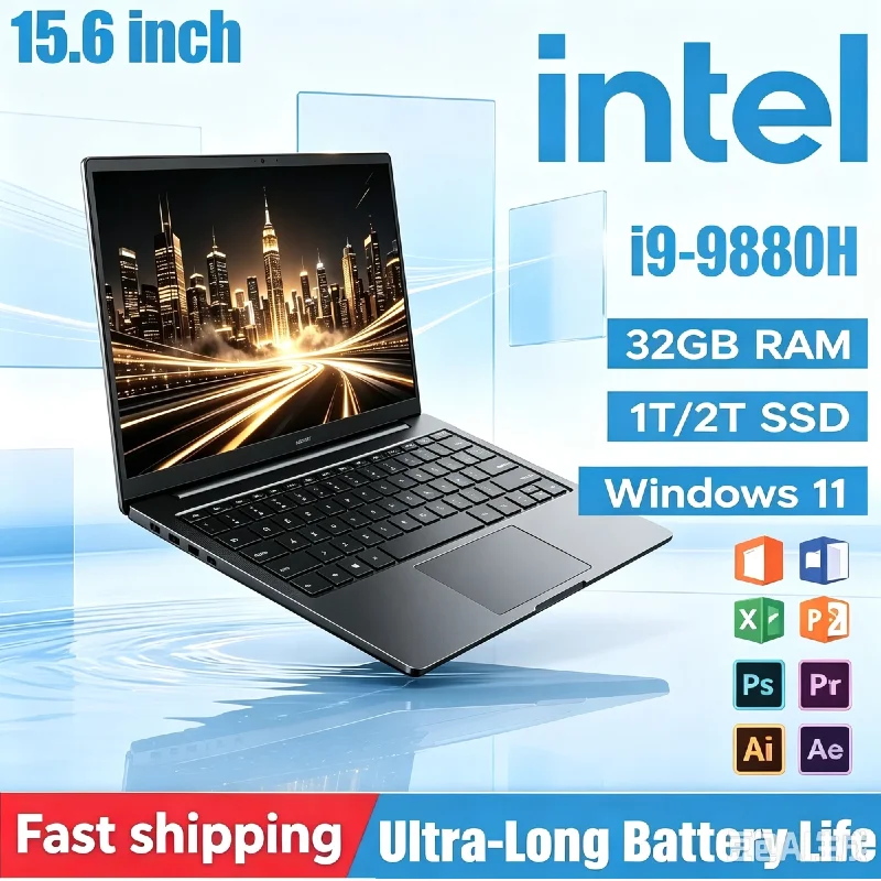 New 15.6" Ultra Slim Notebook Intel Core i9-9880H 32GB RAM 2TB SSD 1080P FHD Laptop For Gaming Office Study Home