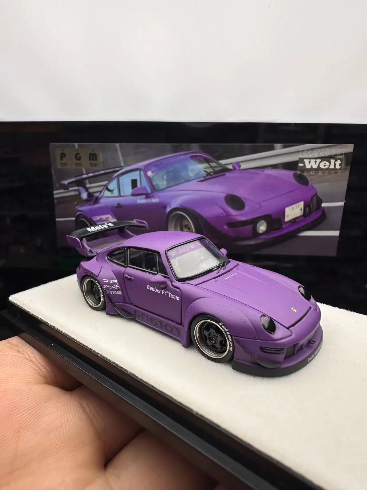 PGM 1:64 RWB 993 Frosted Purple Simulation Limited Edition All Open Alloy Metal Static Car Model Toy Gift