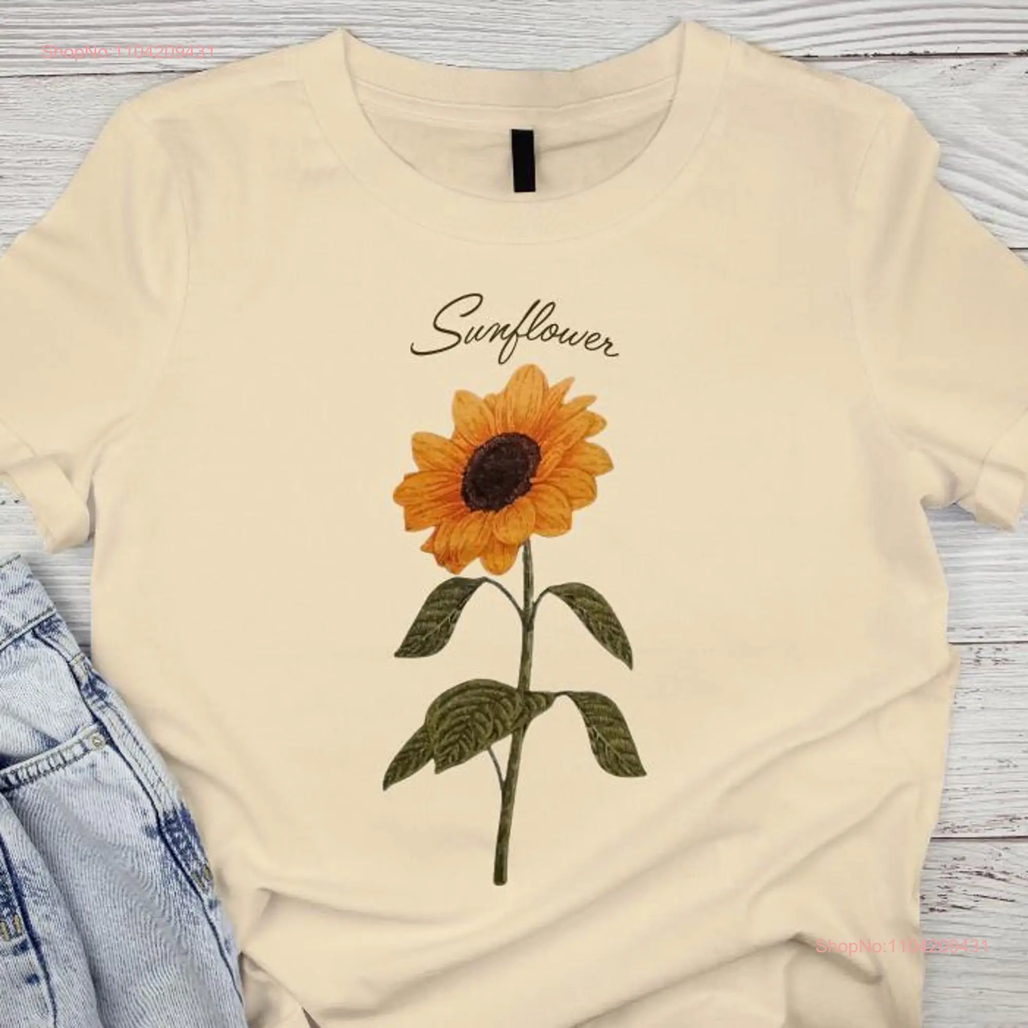 Sun Flower T Shirt Vegan Organic Cotton PlanT Sustainable tees long or short sleeves