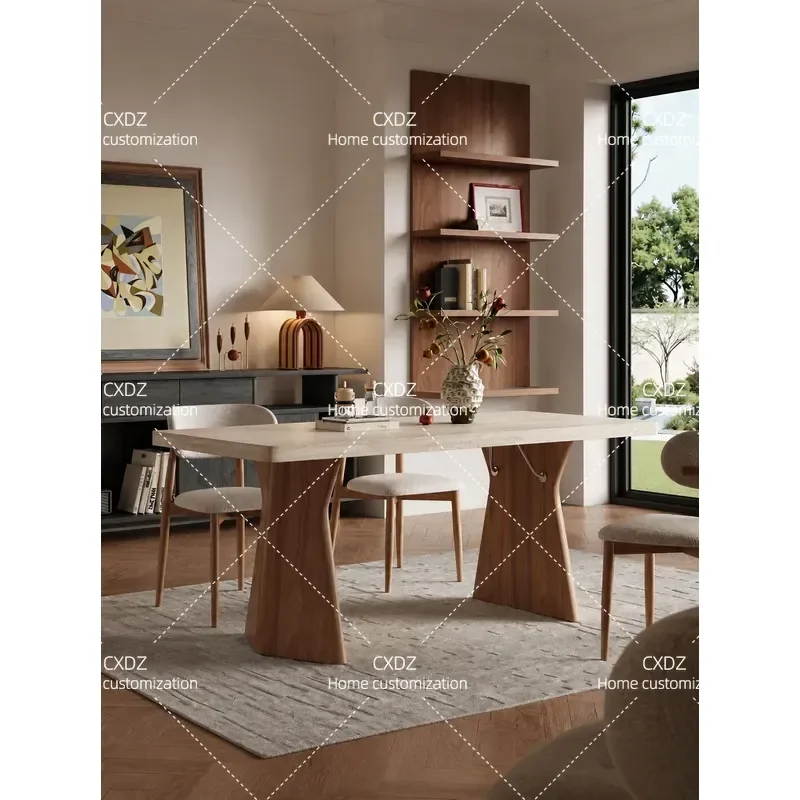 Quanmu Solid Wood Dining Table with Antique Rock Slab Top Rectangular Hanging Stone Design for Home High End 2026 New