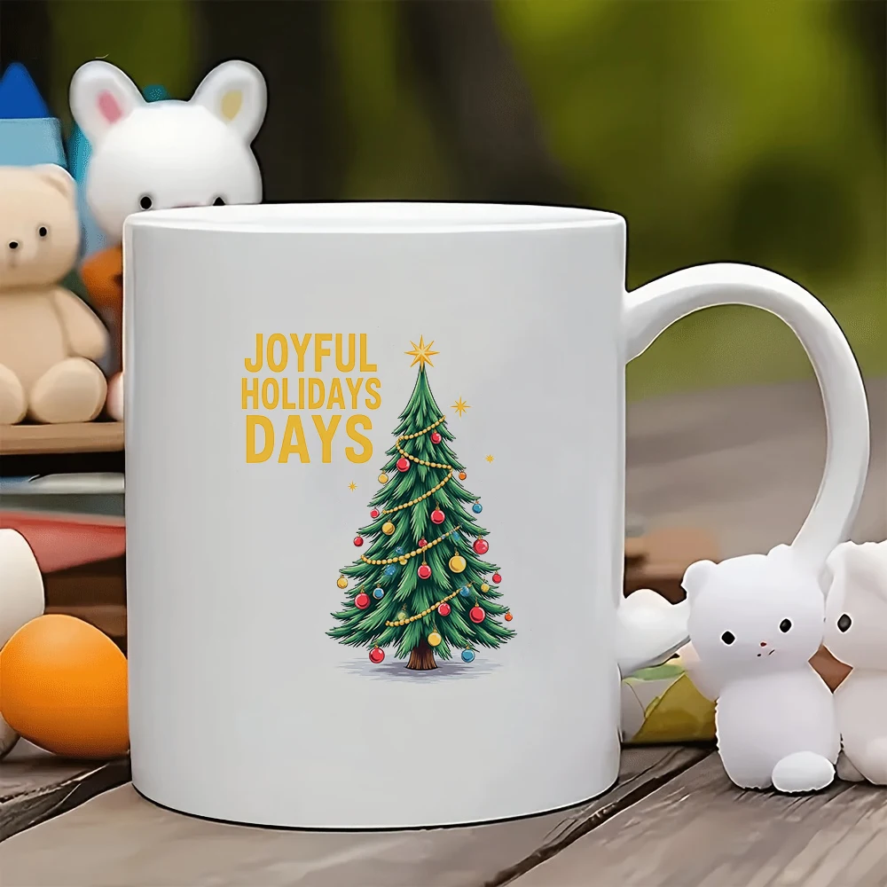 

11oz cartoon Christmas tree mug + joyful holiday cup Christmas gift kids water cup family office coffee mug set