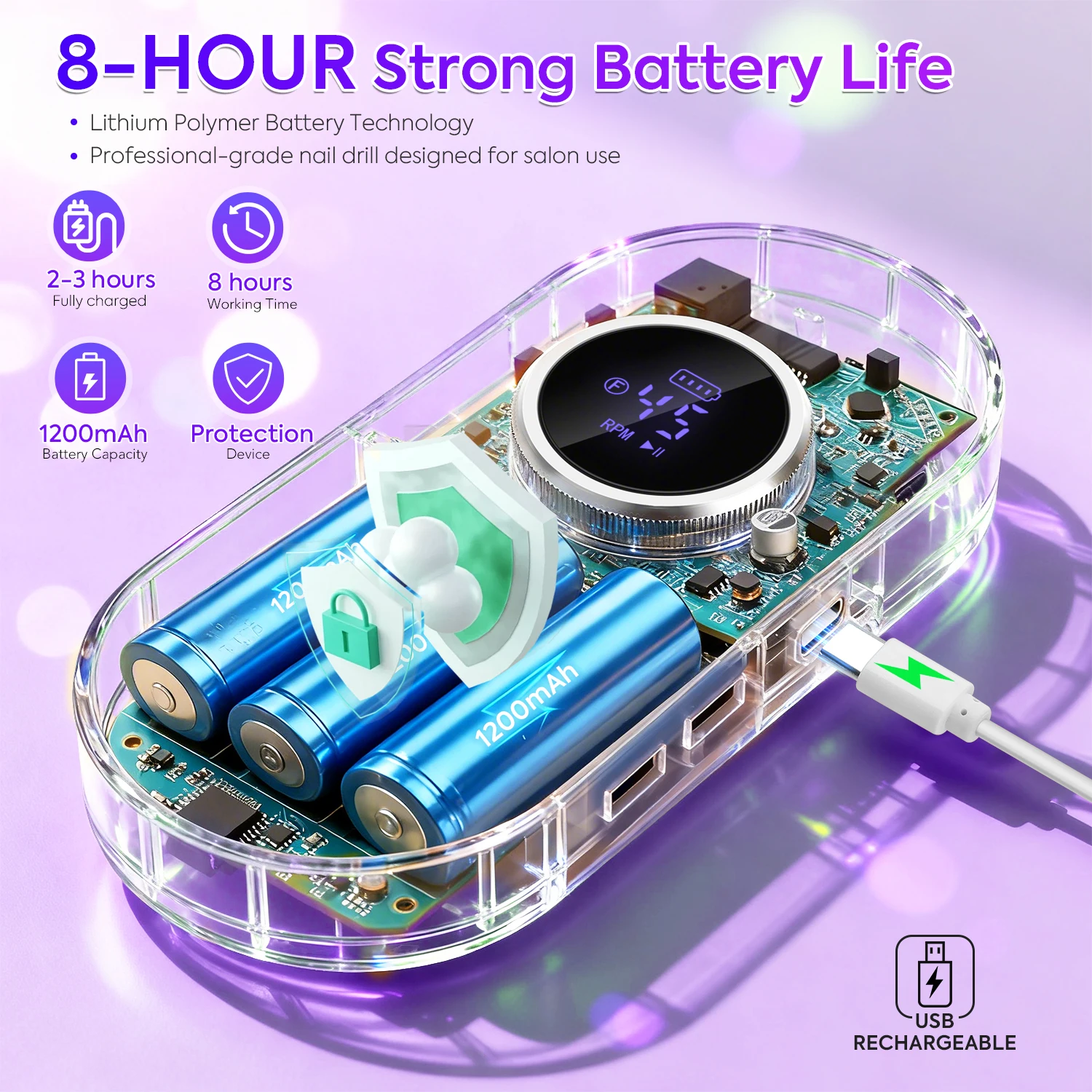 Taladro eléctrico para uñas recargable de 45000 RPM, juegos de cortadores de uñas con brocas para uñas, Kit de limas para uñas portátil para salón de uñas