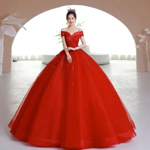 Bomeris rot aus Schulterkleid Quinceanera Kleider Maskerade 15 Jahre Moderollen Prinzessin Personalisierte Party 12 Hauptverkaufskleider 15 Jahre rot - №1