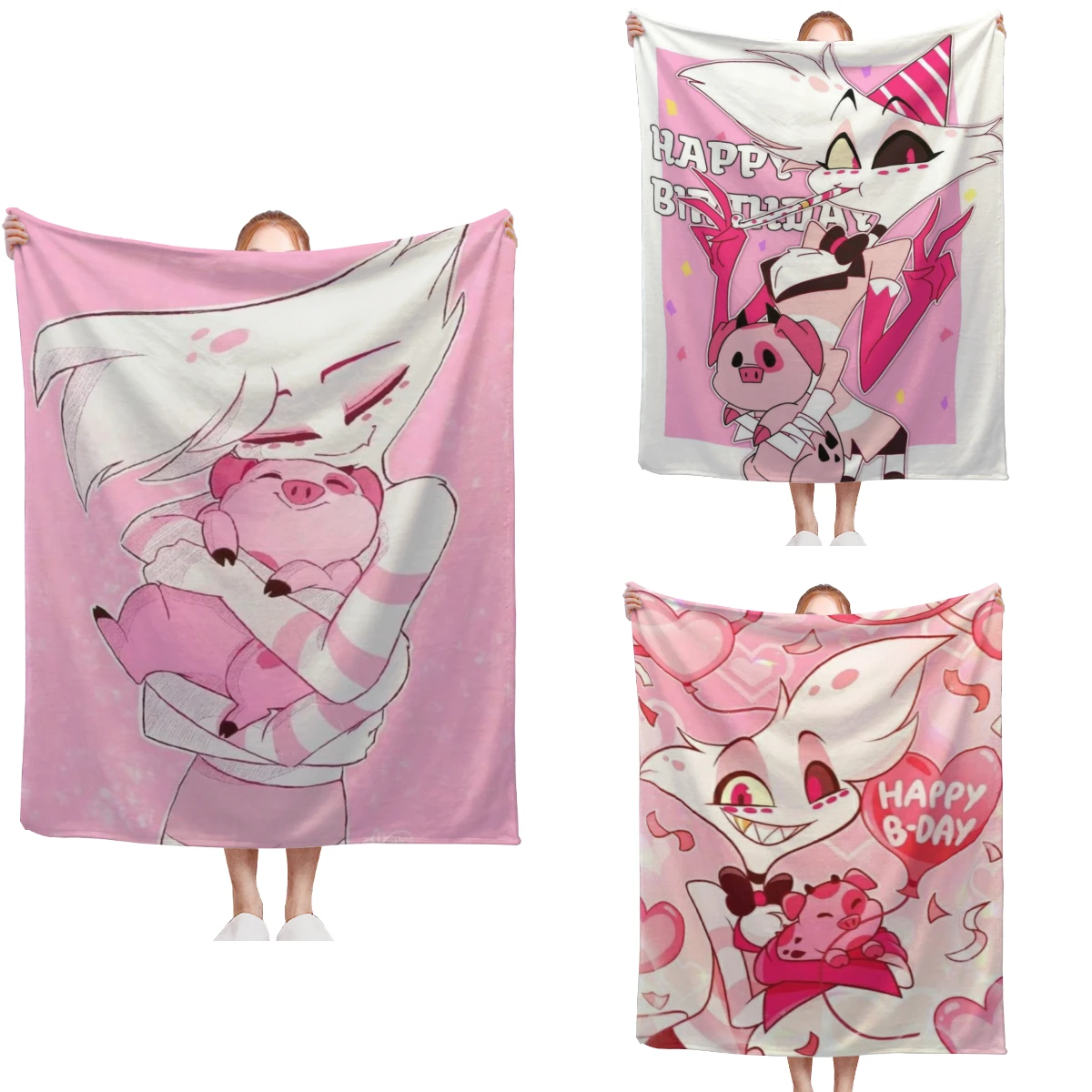 Angel Dust And Fat Nugget Hazbin:Pink:Hotels Blanket Style Home Textile Flannel Soft Throw Blanket Bedding Sofa Cover for Kids