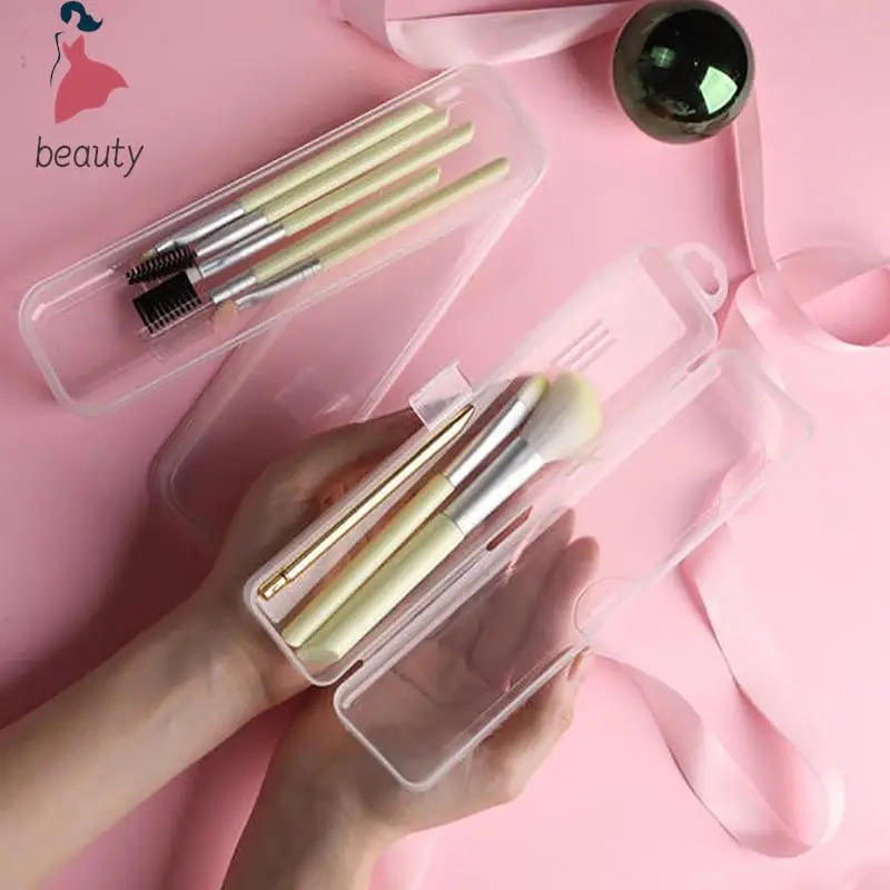 Organizador portátil de brochas de maquillaje, vajilla transparente con cubierta, caja de almacenamiento, accesorios de cocina