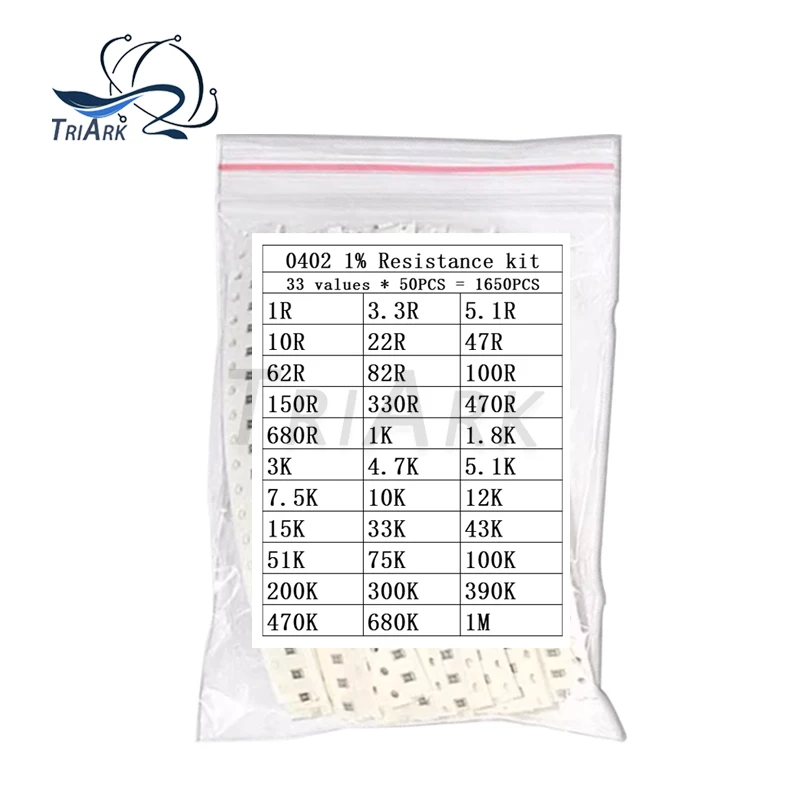 1650pcs 33values ​​X 50pcs 1206 0805 0603 0402 0201 SMD 저항기 샘플 모듬 키트 1R Ohm-1M ohm 1%