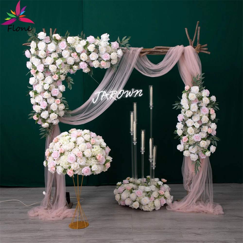 

3.28ft Artificial White Pink Rose Triangular Flower Ball Centerpiece Garland Wedding Backdrop Decoration Floral Arrangement