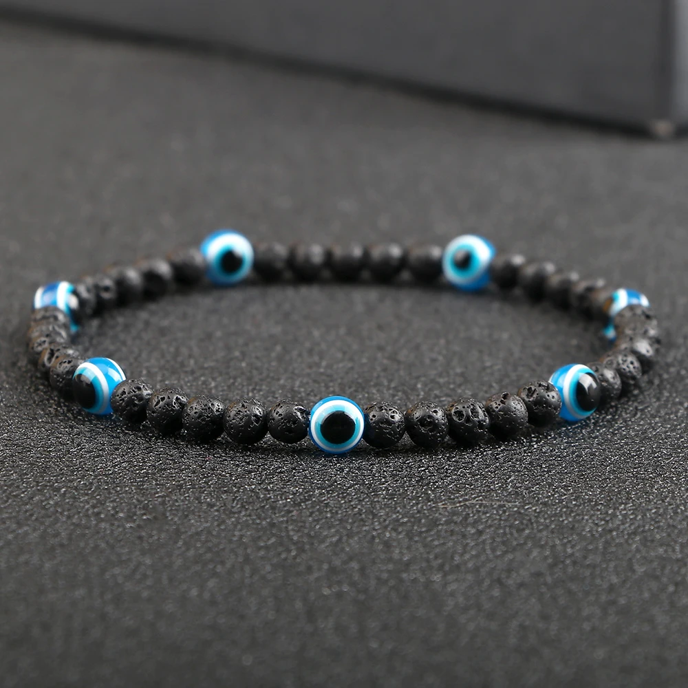 Evil eye Fashion Bracelets Adjustable Mini Natural Stone Lava Beads Bracelets for Women Men Turkish style Charm Prayer Jewelry