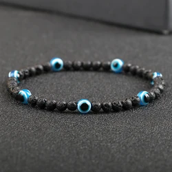 Evil eye Fashion Bracelets Adjustable Mini Natural Stone Lava Beads Bracelets for Women Men Turkish style Charm Prayer Jewelry