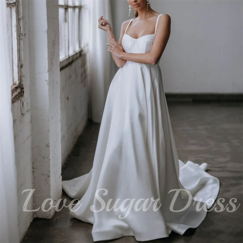 Simple A Line Wedding Dresses Sweetheart Satin Bridal Gowns Back Button Floor Length Bride Dress vestidos para mujer