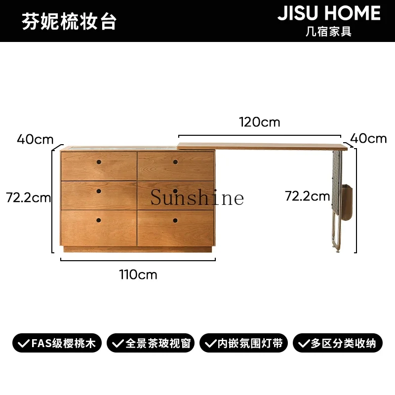 Furniture medieval solid wood, chest integrated cosmetic table storage, small apartment storage