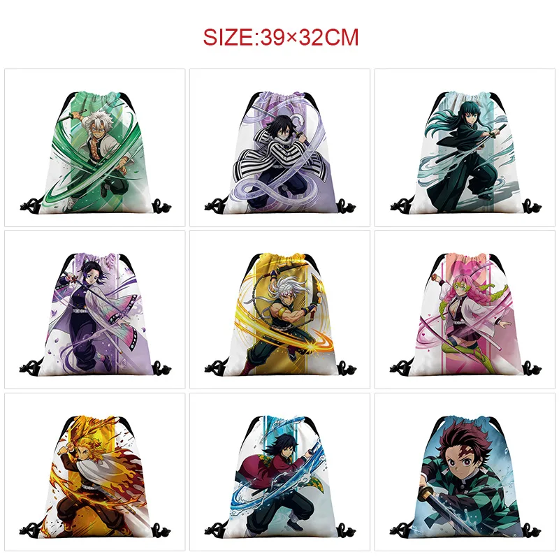 

Anime Demon Slayer Tanjiro Tokitou Muichirou Kanroji Mitsuri Figures Cartoon Print Backpack Drawstring Pockets Storage Bag Gift
