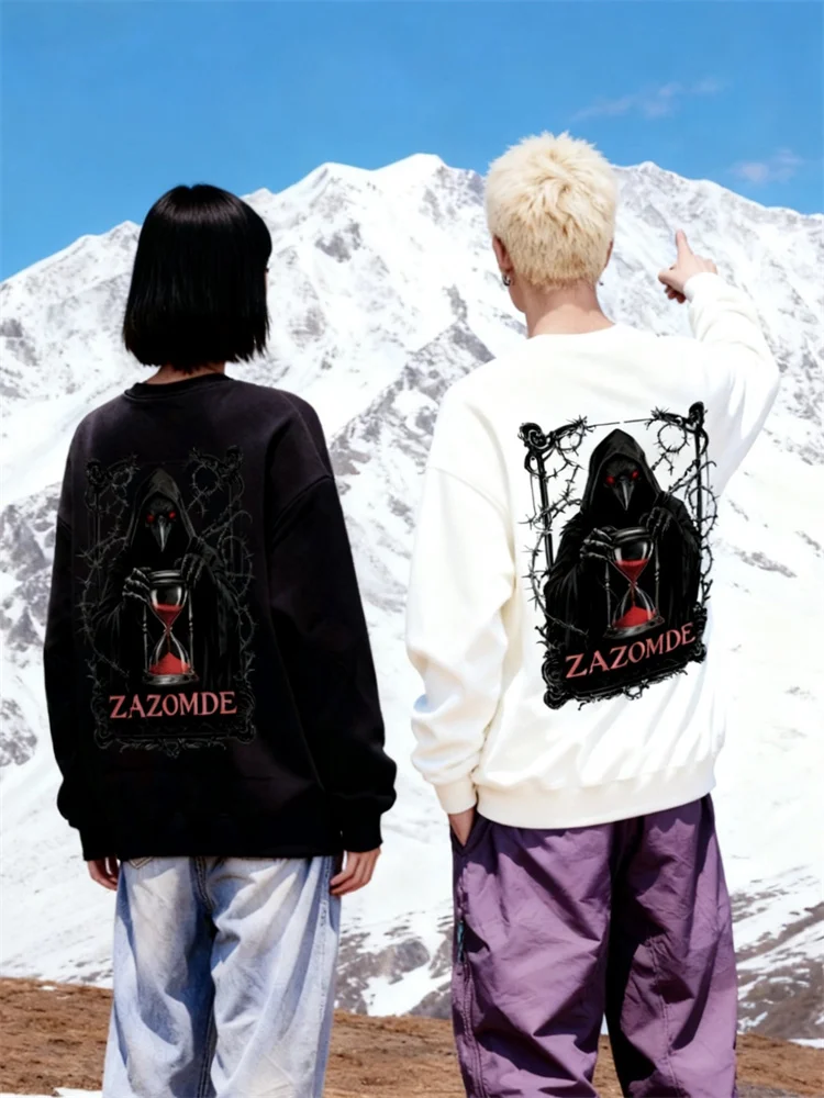 ZAZOMDE Steampunk القوطية للجنسين البلوز خمر الميكانيكية الغراب عقارب الساعة والعتاد طباعة مزيج القطن Crewneck الخريف الشتاء