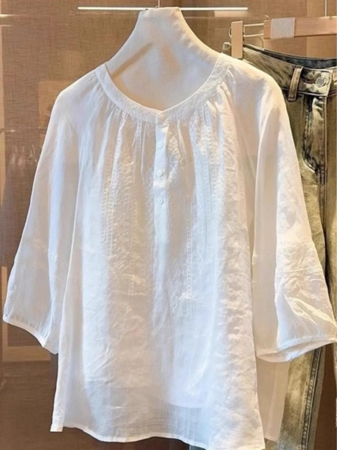 

Loose Fit Women's Summer irt f Sve round Ne Slimming Top Cotton Casual Commute Sle Pear ape Body pe