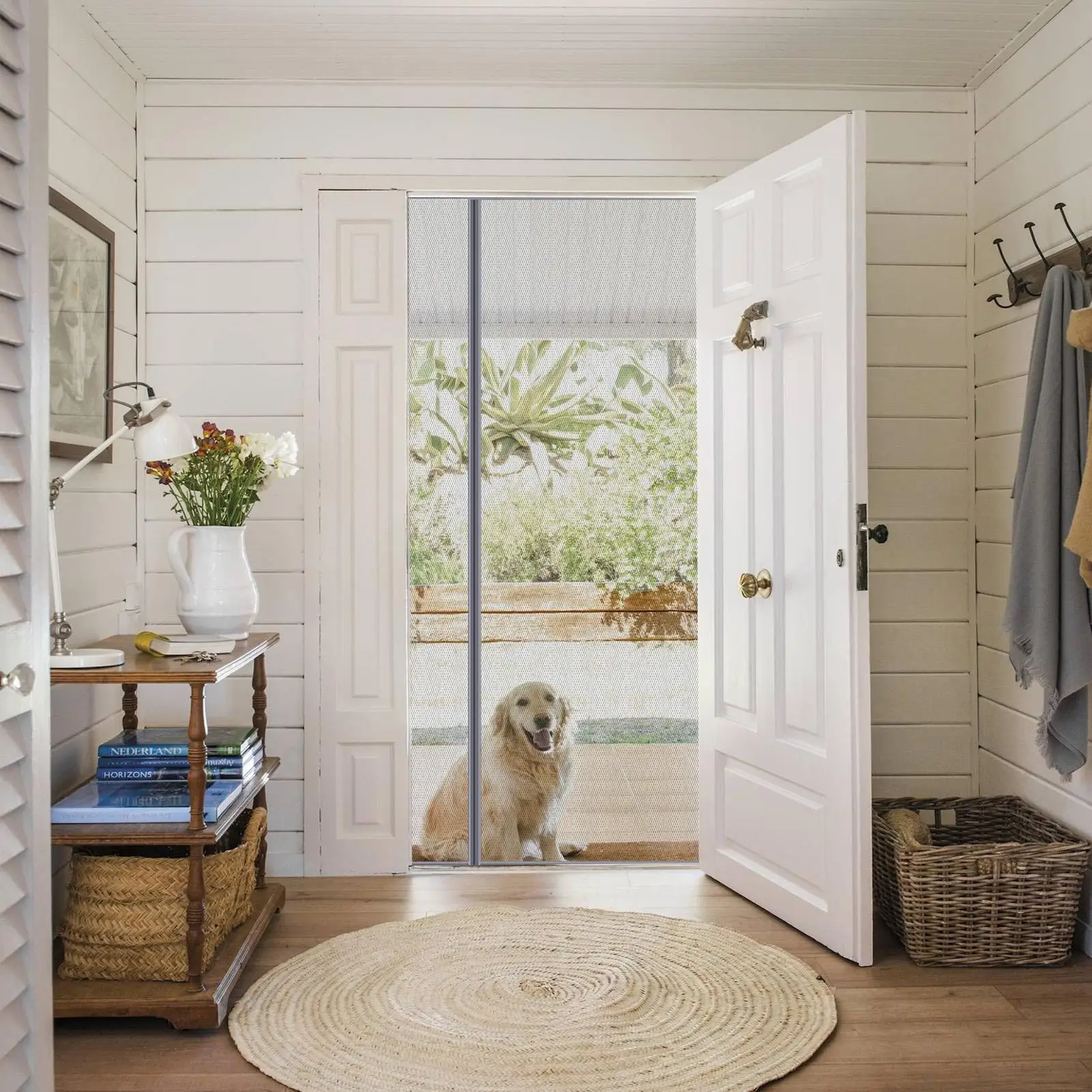 

Экранная сетка для бокового открытия двери, автоматическое уплотнение, сверхмощная сетка для наружного патио, дома, дверного проема, крыльца, квартиры, балкона, сада