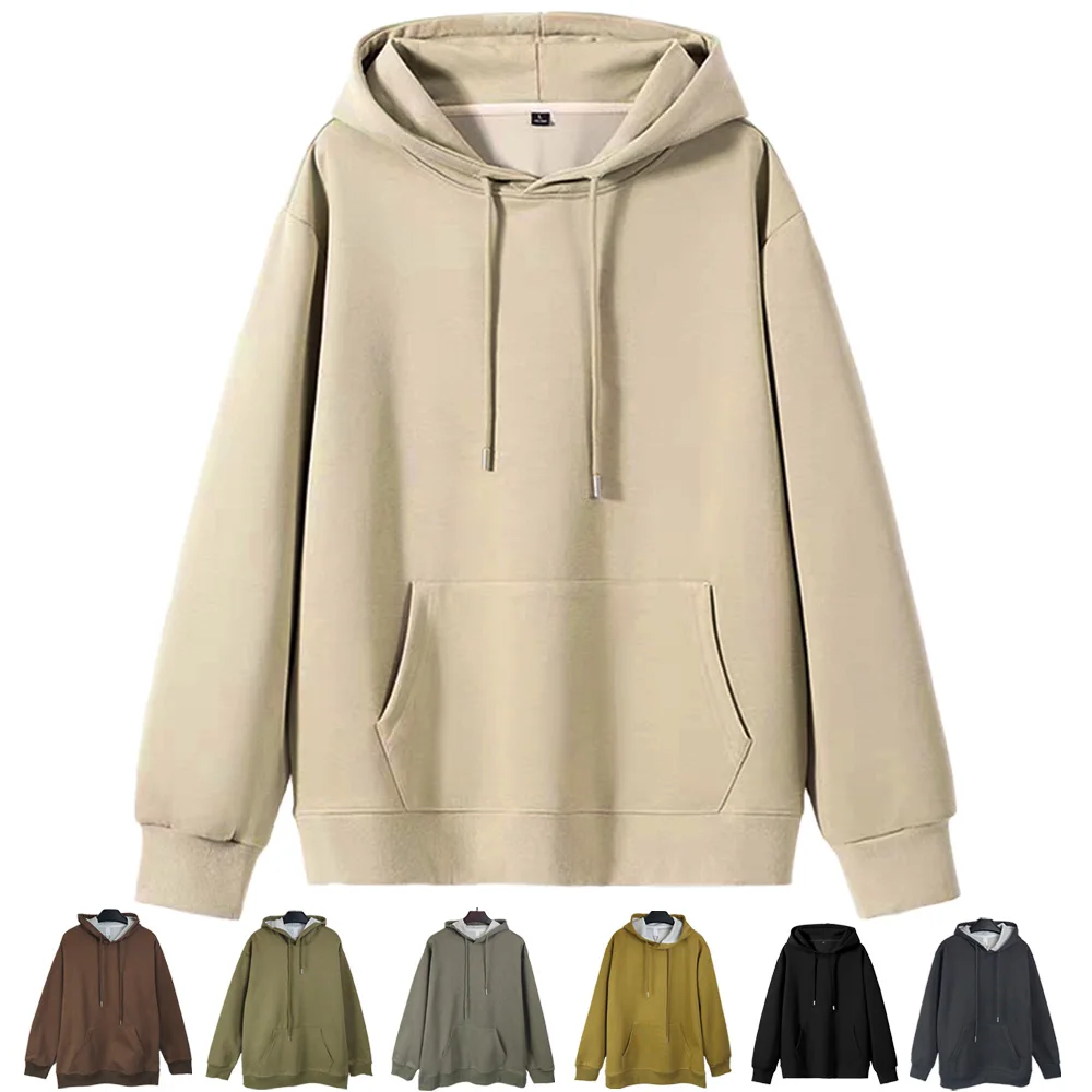 470G-570G coton lourd nouveau automne décontracté hommes haut couleur unie pull ample sweat à capuche à manches longues hommes vêtements