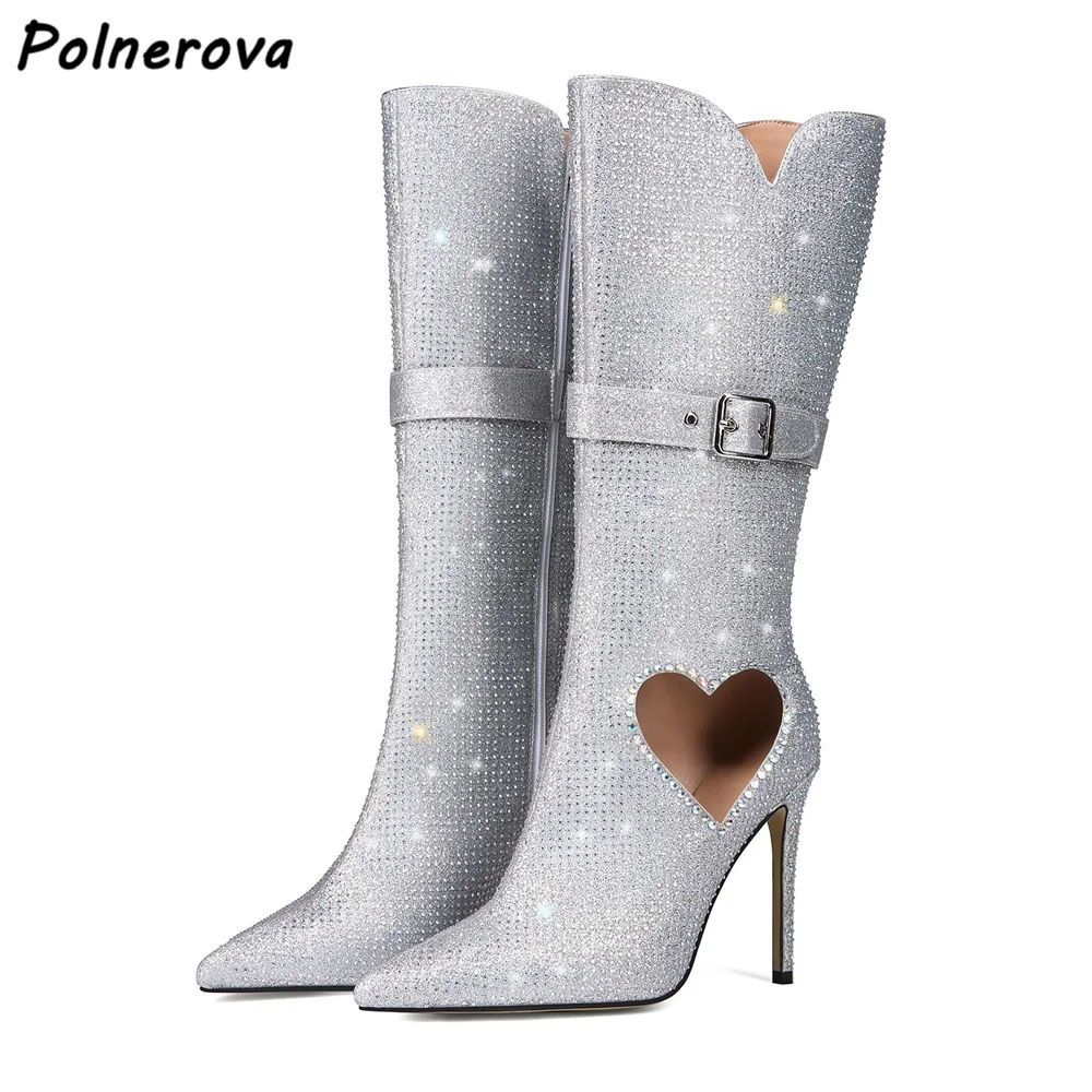 

Короткие сапоги в форме сердца со стразами, модные роскошные пикантные туфли ручной работы без шнуровки с пряжкой и горячим тиснением, 2024, пикантные туфли на шпильке