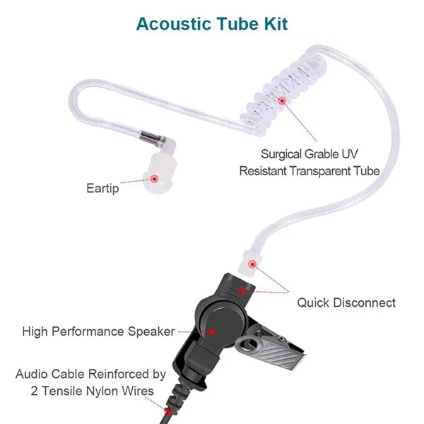 Earpiece Acoustic Tube Radio Ear Piece Two Way Headset with Mic for Motorola APX6000 APX4000 APX7000