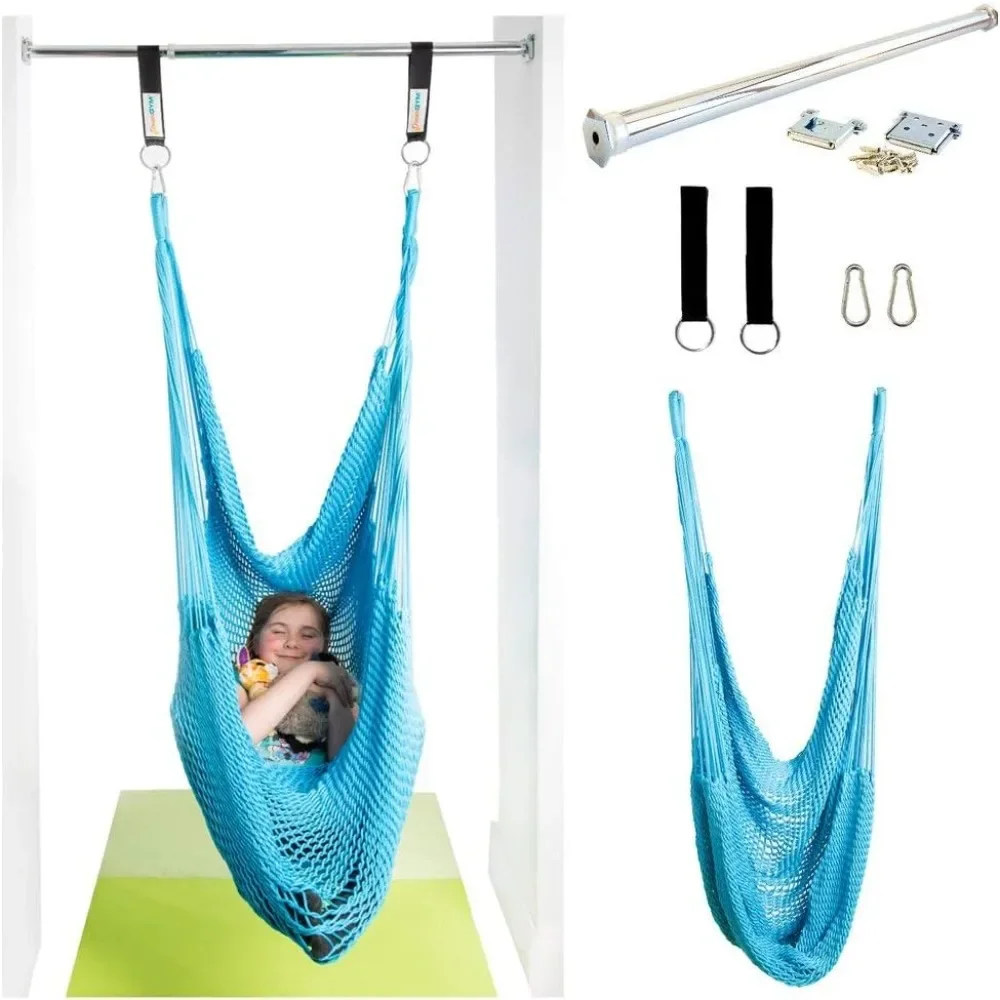 

Hammock Swing - Hammock Chair With Stand In Door Frame- Sensory Swing For Adults And Children - Sky Blue|