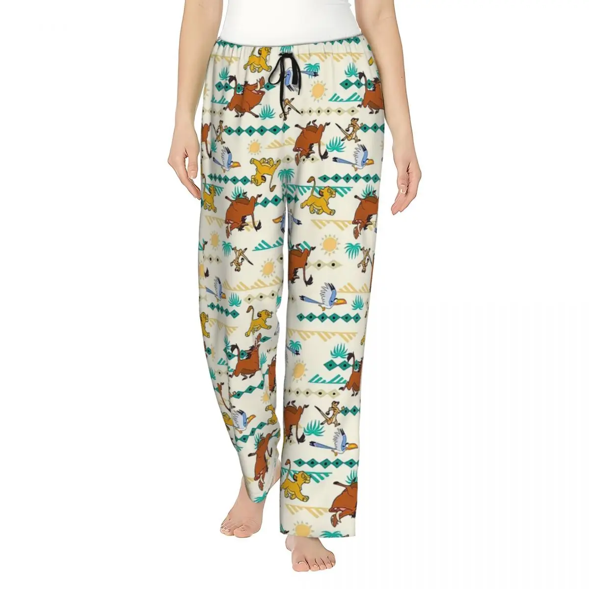 

Custom The King Lion Simba And Nala Pajama Pants Sleepwear Women Elastic Waistband Sleep Lounge Bottoms with Pockets