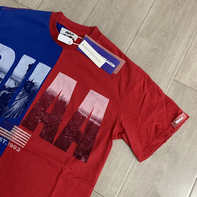 Duaa Split Colorblock T‑Shirt  Print Oversize Short Sleeve Contrast Streetwear Tee For Men Women