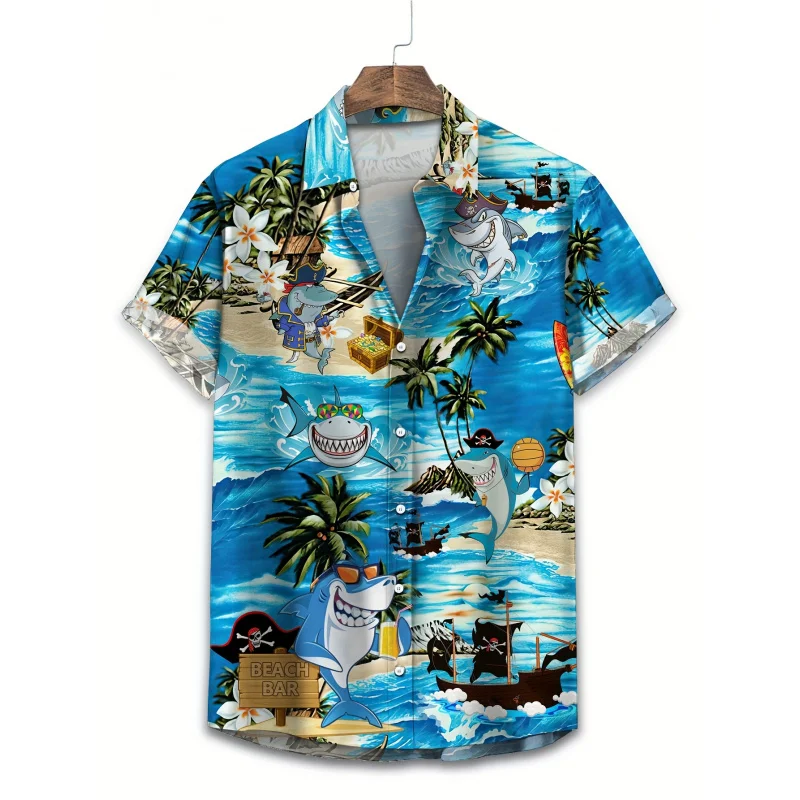 

Men's Plus Size Tropical Hawaiian Shirt - Vibrant Flamingo & Cowboy Print, Short Sleeve, Casual Button-Up in Lightweight Polyest