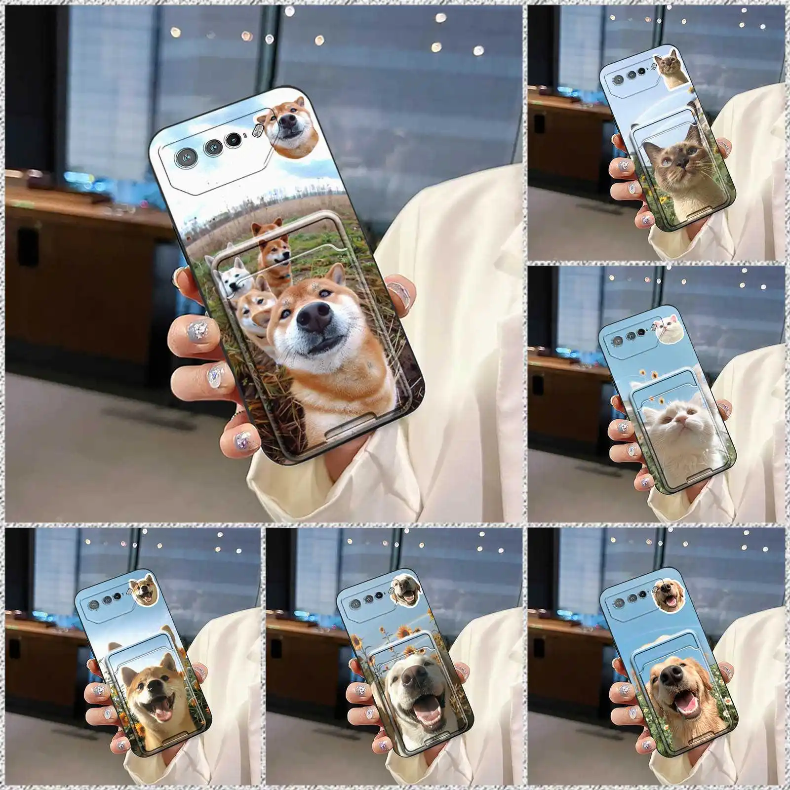 Capa de telefone tpu à prova d'água para asus rog phone7, capa macia anti-queda, resistente à sujeira, bolsa de cartão antipoeira, capa para cachorro e gato