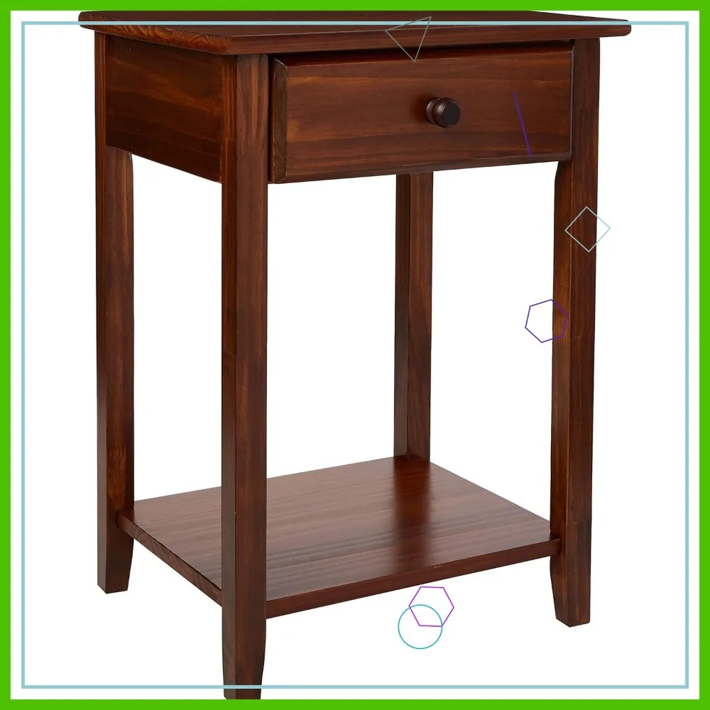 

Modern Owl Nightstand with USB Charging Station & Drawer, 17.5"W x 14.25"D x 24.5"H, Warm Brown Finish for Bedroom