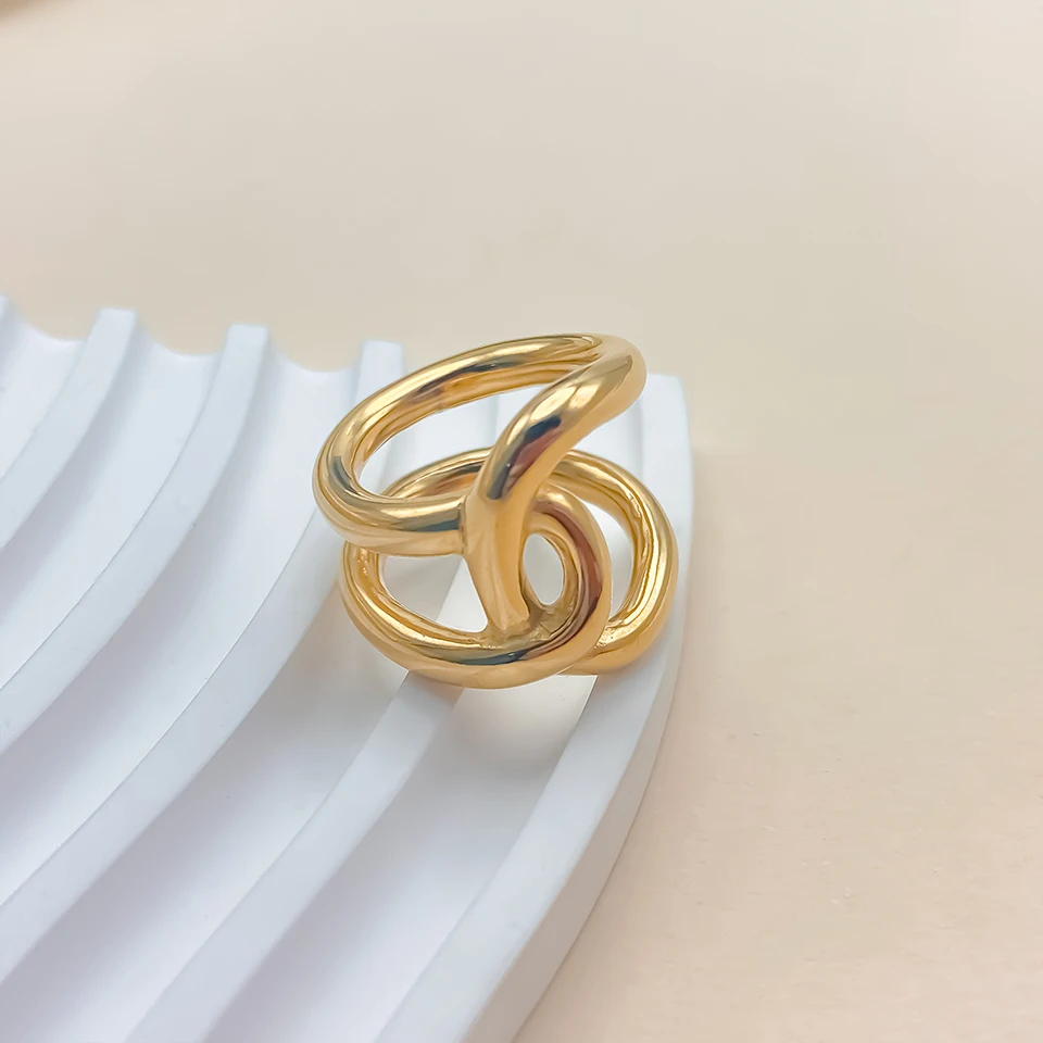 St-Delan Neuer Kreativer Knotenring Einfacher Metallring für Damen Edelstahl Vergoldeter Offener Ring Modeschmuck Accessoires – Detail 7