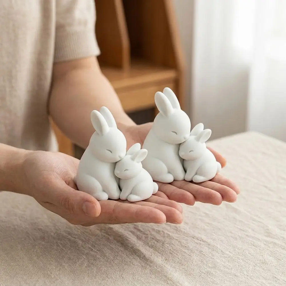3D Printed Hugging Rabbits Ornament Fade-Resistant Artistic Cuddling Bunny Statue Plastic White Mother and Child Bunny Figurine
