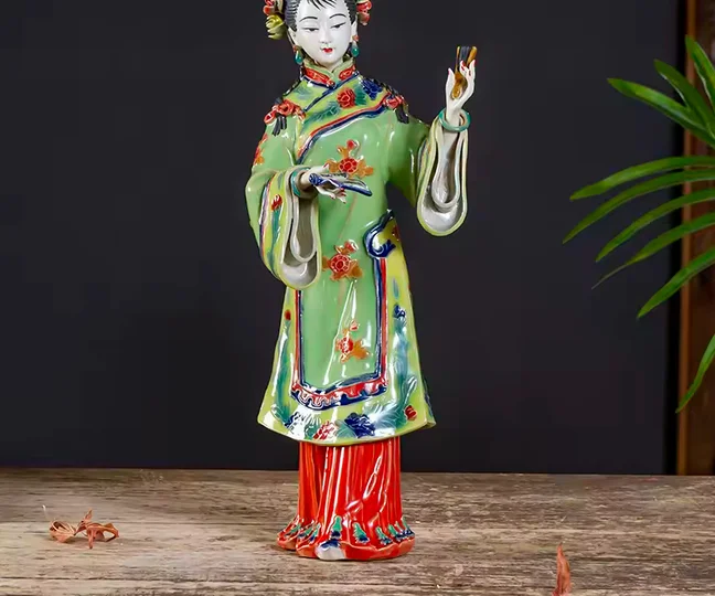 Shiwan Ceramics Chinese Classical Home Decoration Ladies Ornament Gift Classical Beautiful Woman Meilan Bamboo Chrysanthemum