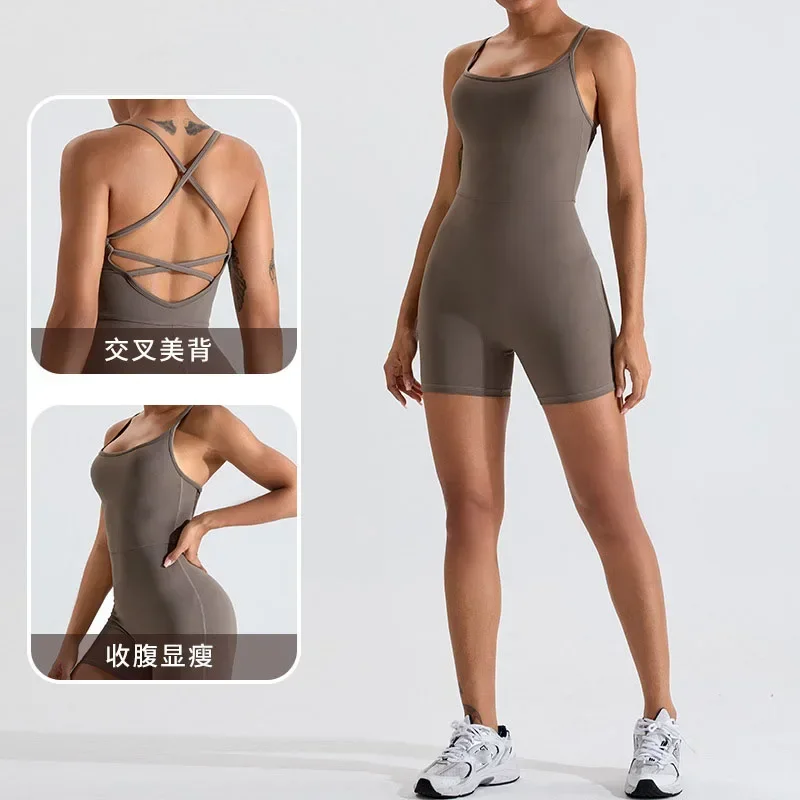 New Yoga Jumpsuit For Women, Cross Over, Beautiful Back, Tight Fitting, Slimming And Hip Lifting Fitness Jumpsuit