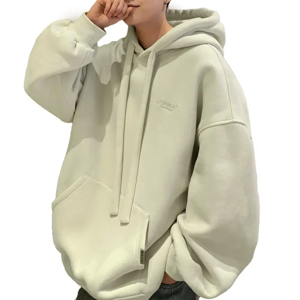 

Casual Men Hoodie Cozy Men's Winter Hoodie with Drawstring Pullover Big Patch Pocket Thickened Soft for Autumn