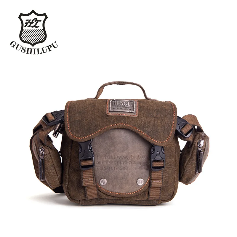 Canvas leather stitching men's retro shoulder bag handbag clamshell commuting wear resistant diagonal span small backpack