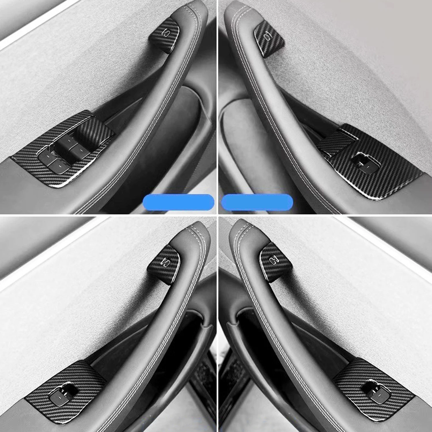 LHD! For Tesla Model Y 2025 2026 Car Accessories Door Armrest Window Switch Trim Cover Trim Sticker ABS Carbon Fiber Black 4pcs