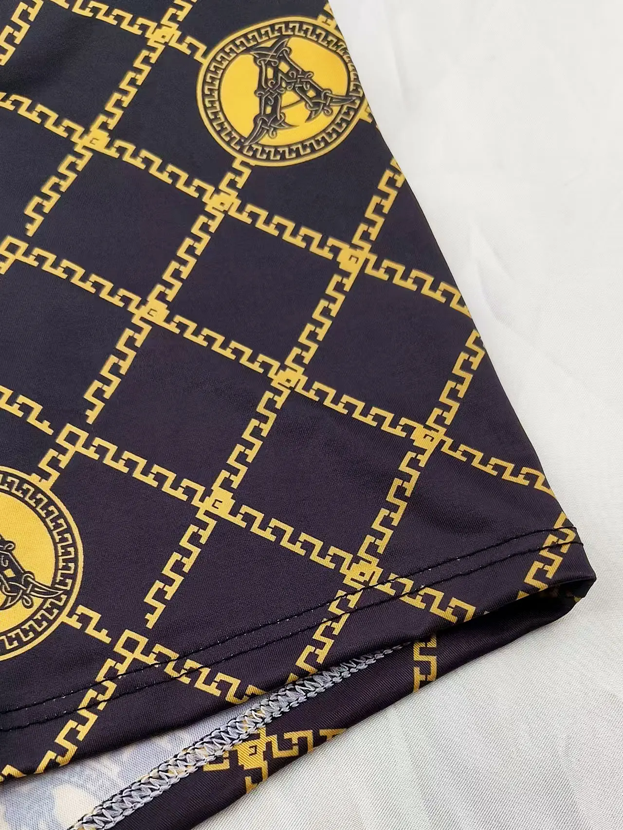 سراويل داخلية للرجال مكونة من 8 قطع من الحرير الجليدي - مطبوعات فاخرة منقوشة بالذهب مع حزام خصر بشعار "A+"، طقم ملابس داخلية باللون الكحلي الداكن #6