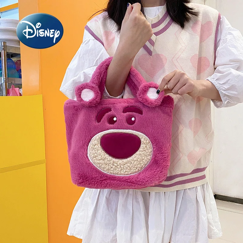 Disney New Fashion Women's Plush Tote Bag Cartoon Cute Girls Plush Tote Bag High Quality Large Capacity Fashion Style