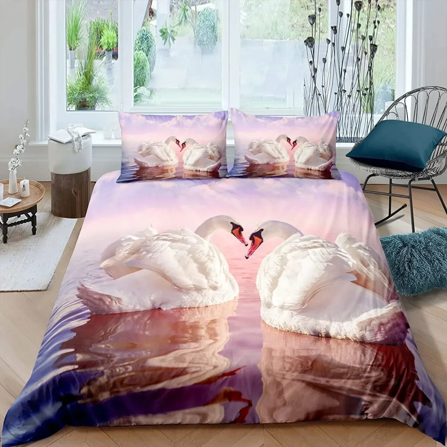 Swan Duvet Cover Black And White Swan Duvet Cover Queen Comforter Cover Microfiber Romantic Flower Wild Animals Quilt