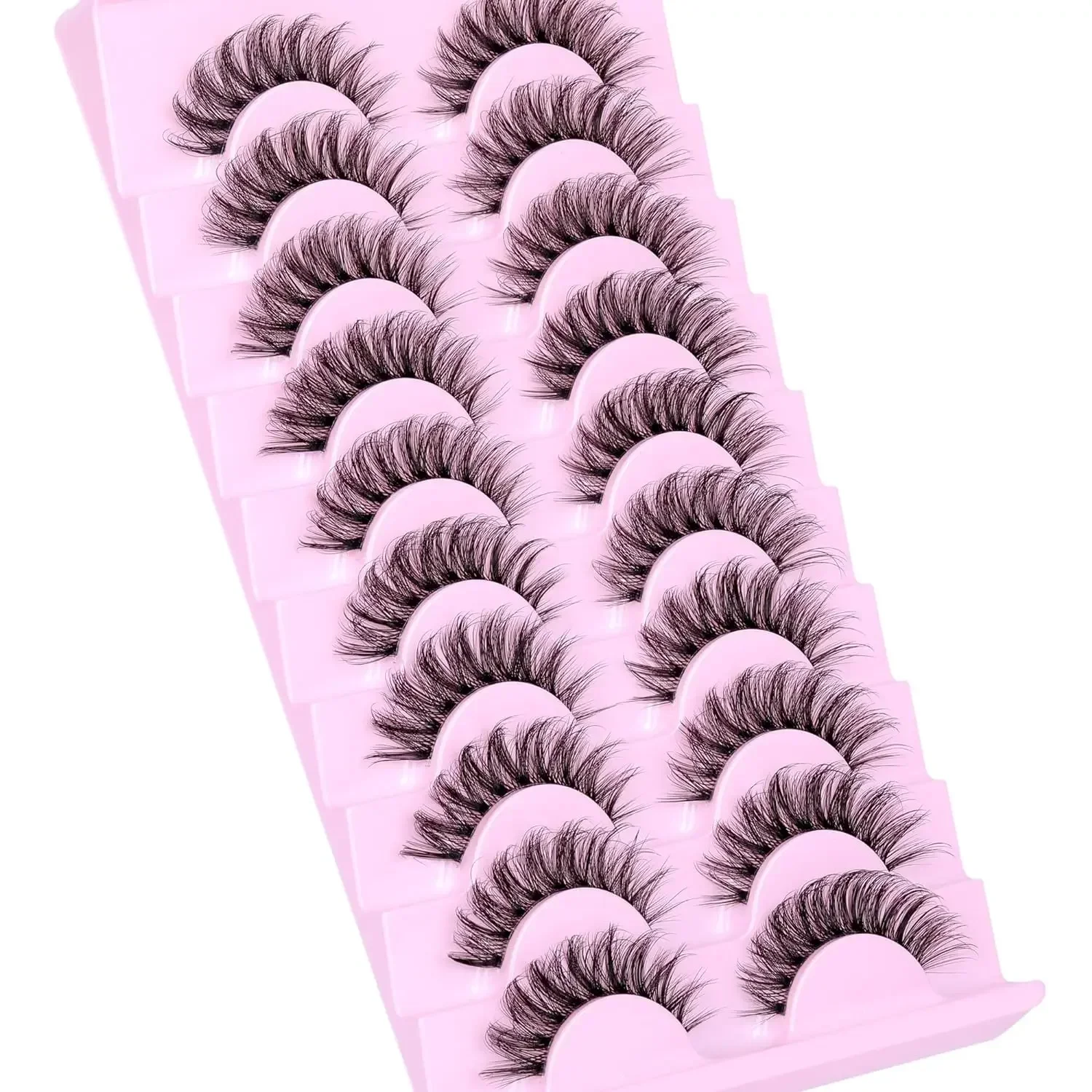 10 Pairs Natural Fluffy False Eyelashes Wispy Lashes 3D Volume Strip Lashes D Curl Fake Eyelashes with Clear Band Eye Lashes