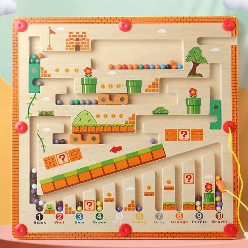 Wooden Magnetic Color and Number Maze Learning Education Toys Color Matching Toys Wooden for Children Gift