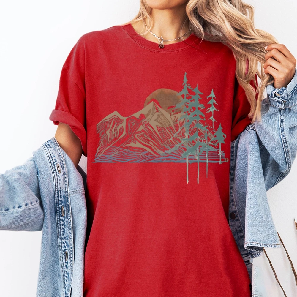 Sunset Hill Grafik-T-Shirt für Damen und Herren, wildes Abenteuer, cooler Sommer, mit Komfort, Farbe, übergroße Sommer-Top-Kleidung